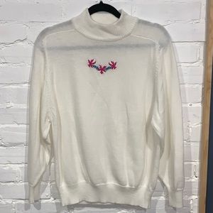 Here’s a Hug “Floral Embroidered White Turtle Neck Sweater”